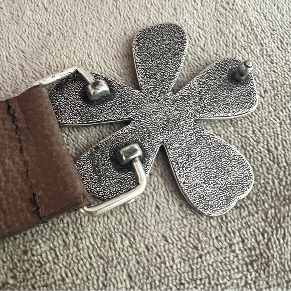Silpada Classic Flower Silver Buckle Brown Italian Leather Belt size Large - Picture 2 of 13